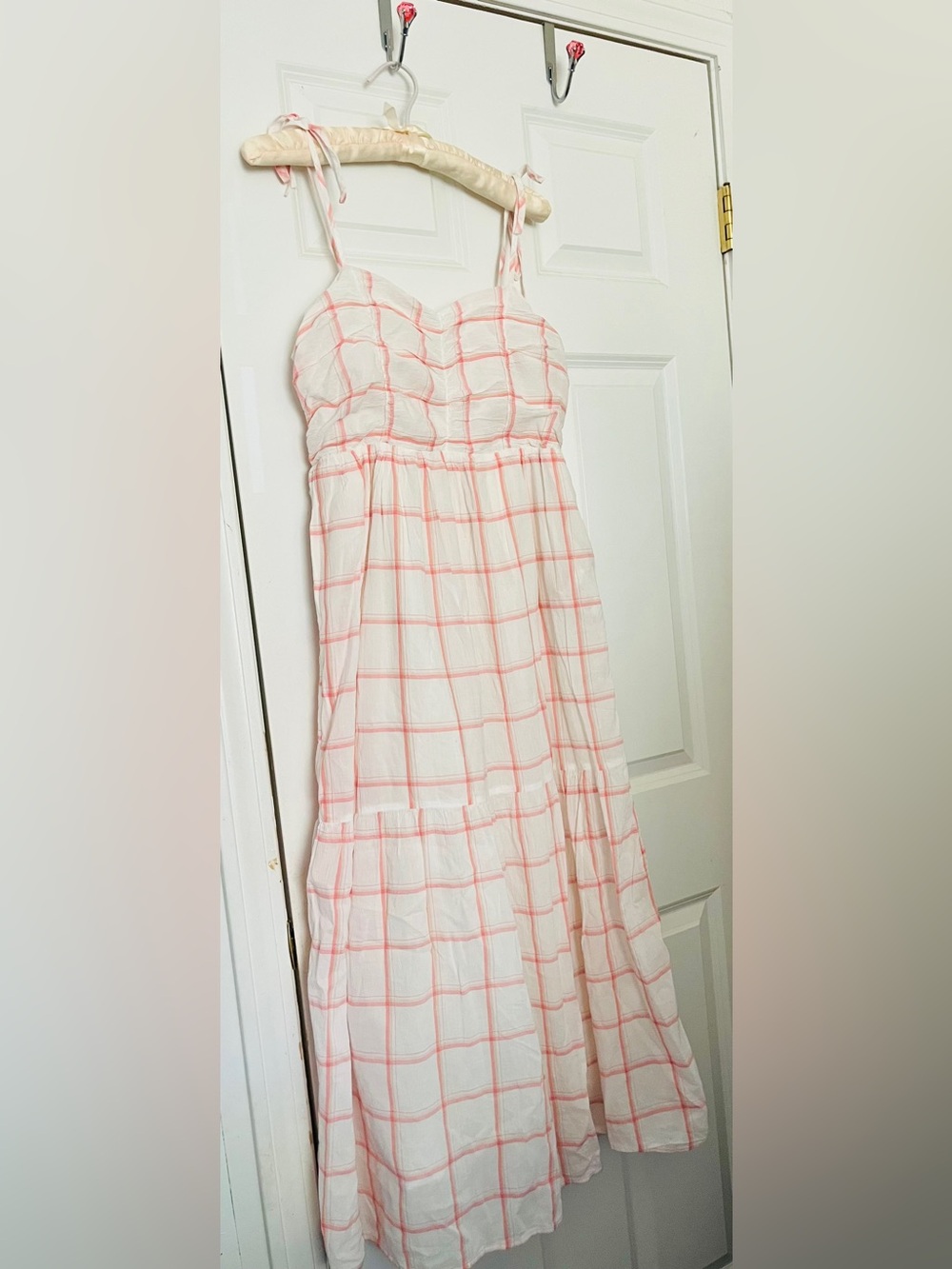 Universal Thread White Maxi Dress with Pink and Tan Windowpane Plaid